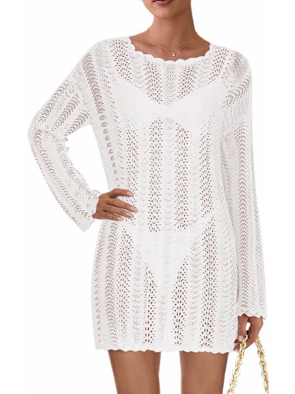 Pretty Garden Crochet Swim Cover Up White Women’s S